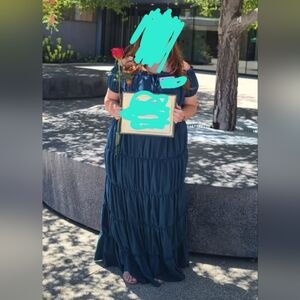 (Sz 14-18) Stretchy Green Princess Dress Women’s Tiered Maxi Dress in Teal
